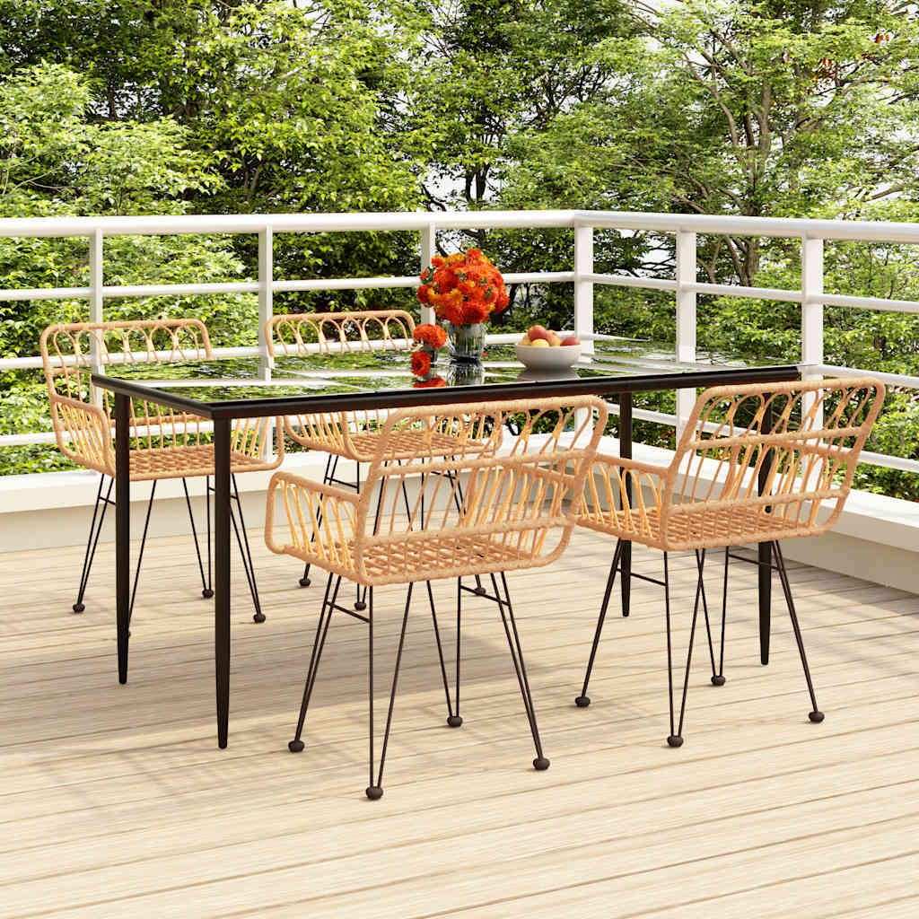 Set da pranzo da giardino in polyrattan con tavolo in vetro, 5 pezzi | telaio in acciaio, braccioli, facile da pulire, 110 kg per seduta, istruzioni di montaggio (lingua italiana non garantita)
