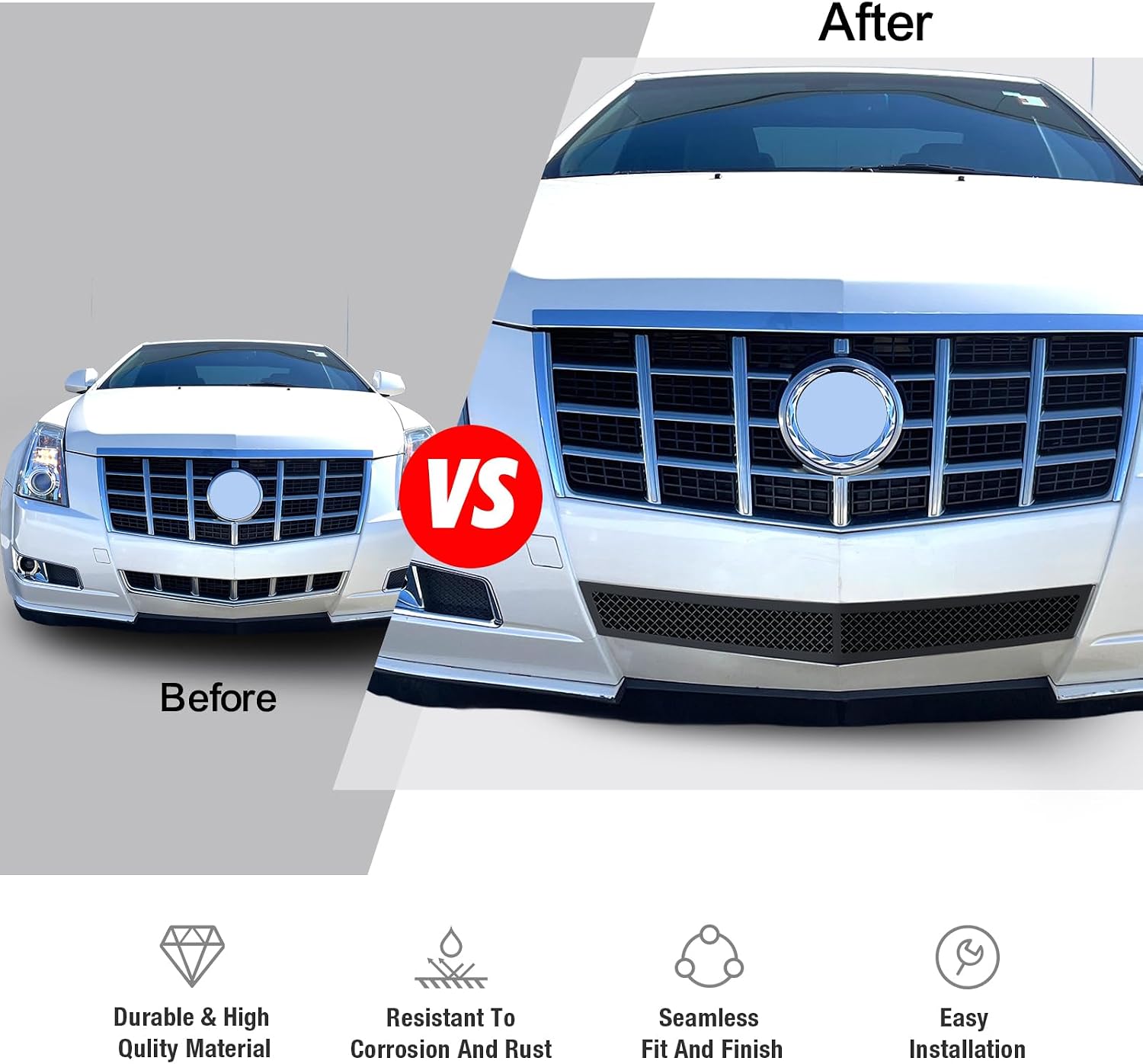 APS Compatible with 2008-2013 Cadillac CTS Bumper Black Stainless Steel Mesh Grille Grill A76578H