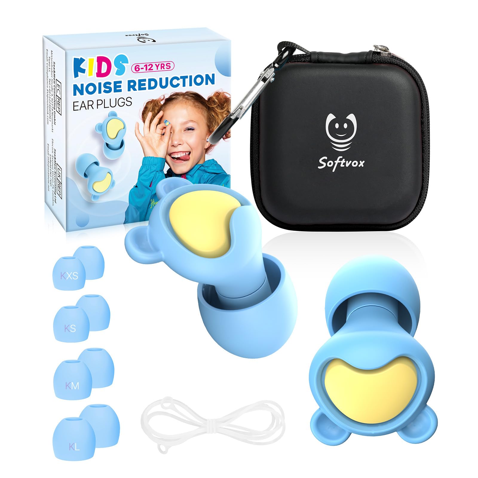 Kinder-Ohrstöpsel (6–12 Jahre) mit Kordel, Kinder-Gehörschutz, wiederverwendbar, Geräuschunterdrückung, Ohrstöpsel für Fokus, Reisen, Konzert, Geselligkeit, Veranstaltungen, Schlaf, Angst, Schule