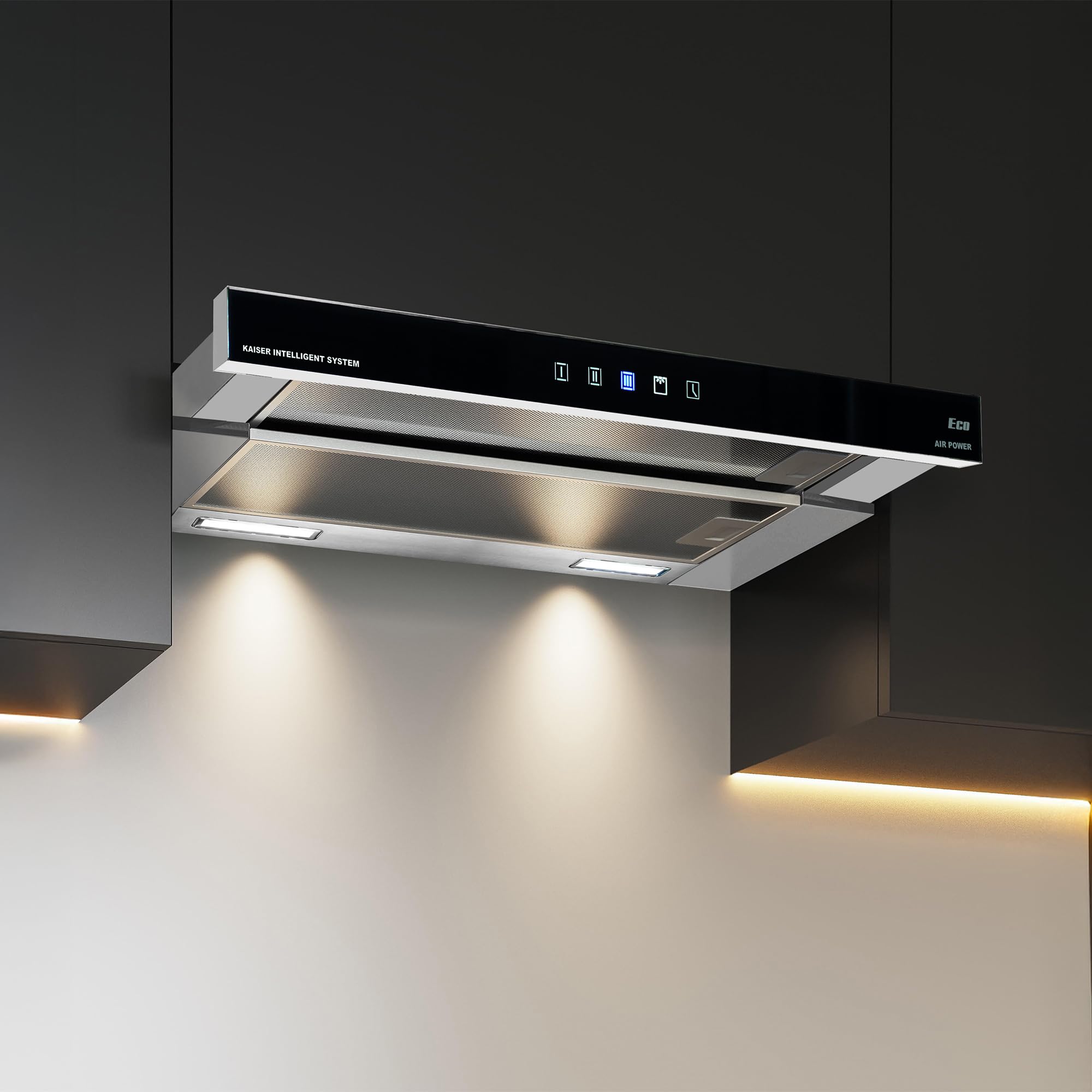 Kaiser EA 644 Eco Einbau Dunstabzugshaube 60 cm Edelstahl Schwarzglas 910 m³/h TouchControl LED Umluft Abluft