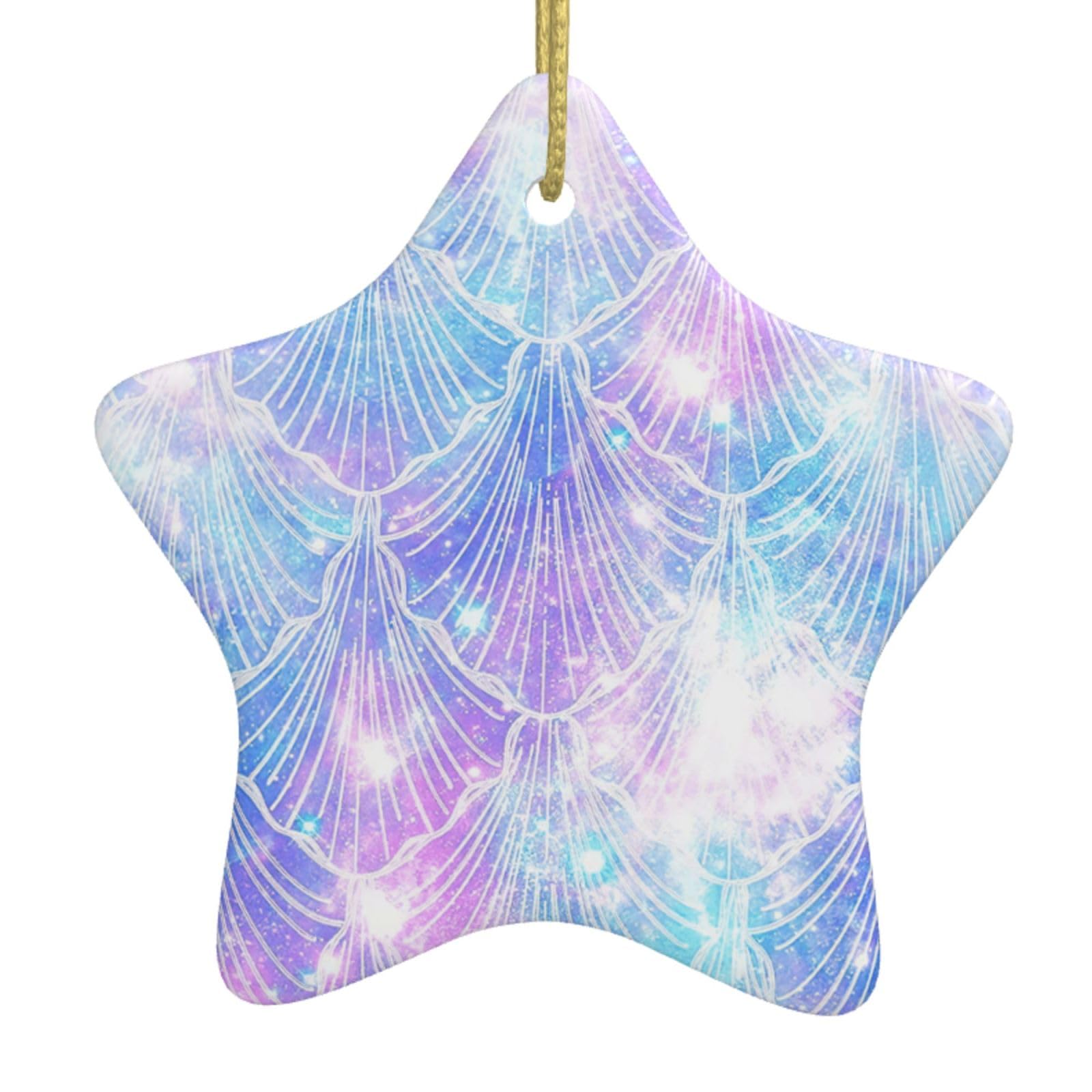Mermaid Scale Print Christmas Ornaments, Ceramic Hanging Ornament, Round Shape Decorations