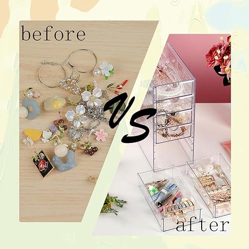 Miniatura 7 de RAMFIYN Caja de belleza apilable transparente con 5 cajones, cajones estrechos de almacenamiento de acrílico, cajones de almacenamiento delgados,