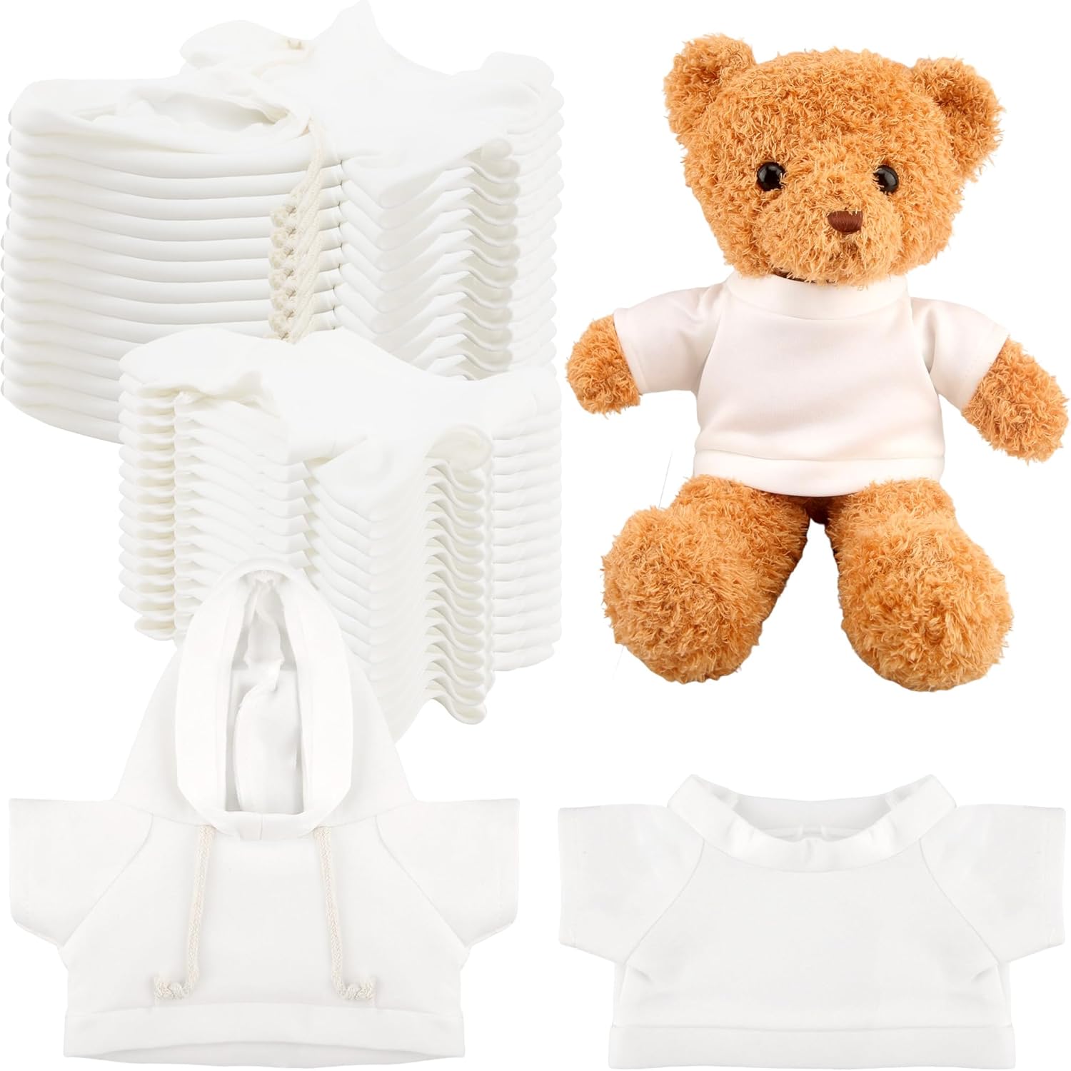 30 Pcs White Teddy Bear Clothes Blank Stuffed Animal Shirt Hoodie Sublimation Bear Clothing for 15 Inch Stuffed Bears Dolls DIY (Color Style 1)