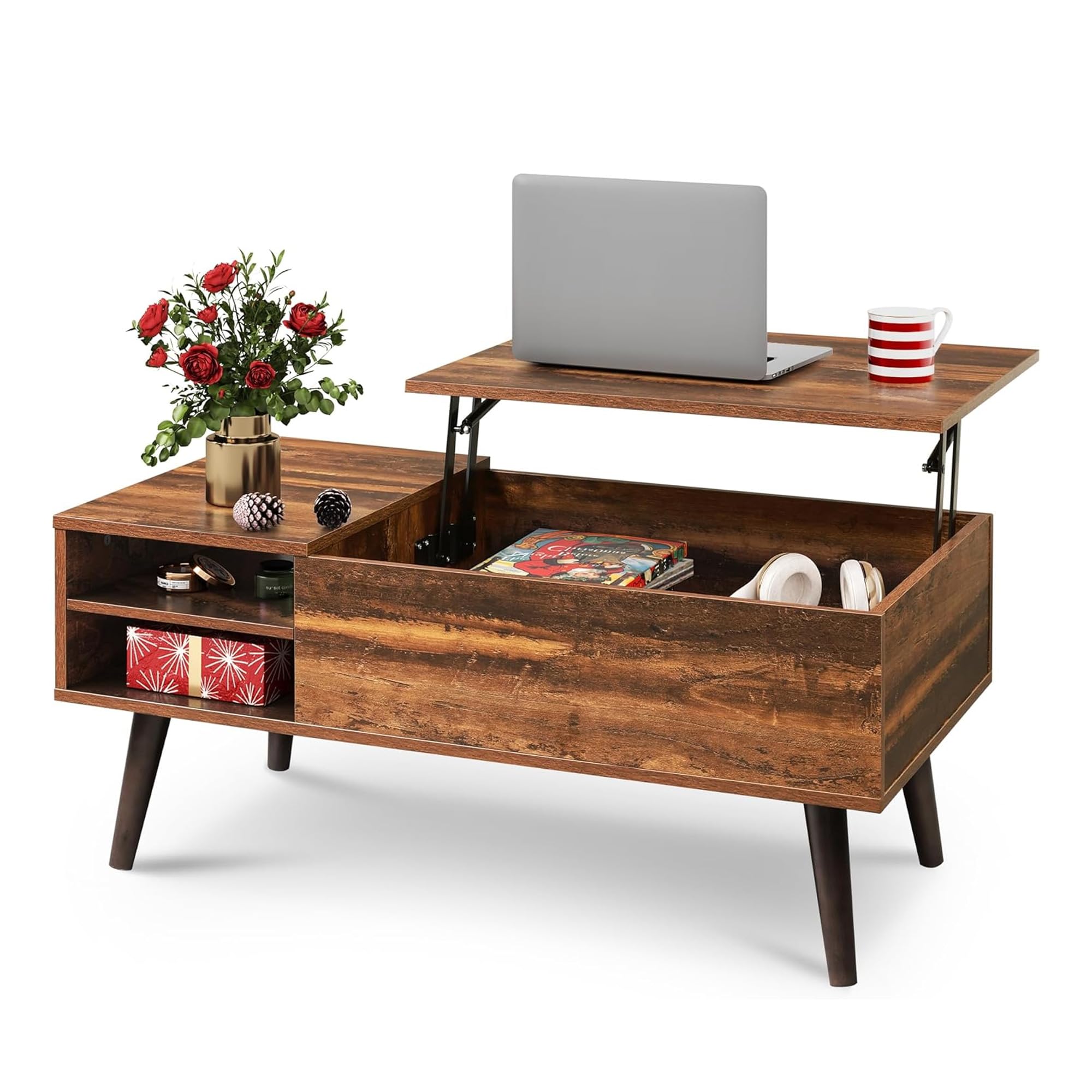 WLIVE Lift Top Coffee Table for Living Room,Small Coffee Table with Storage, Adjustable Shelf and Storage Compartment, Mid Century Modern Living Room Table, Wood, Rustic BrownThe Forest Stewardship Council