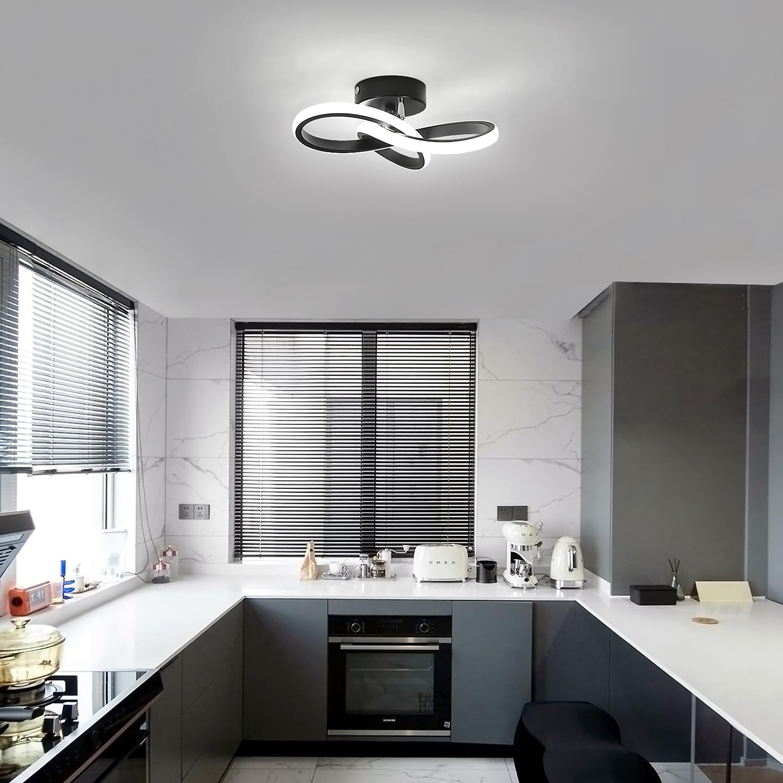 Toolight Plafonnier LED Moderne 22W 2500LM, Forme de Trèfle, Lampe Plafond Noir pour Couloir Cuisine Salle de Bain Chambre Salon, Blanche Froide 6500K, Dia 25cm