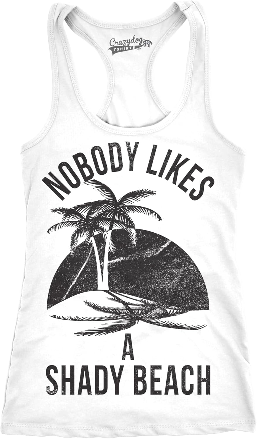 Womens Shady Beach Funny Tees Sleeveless Tops Gym Workout Lifting Novelty Fitness Tank