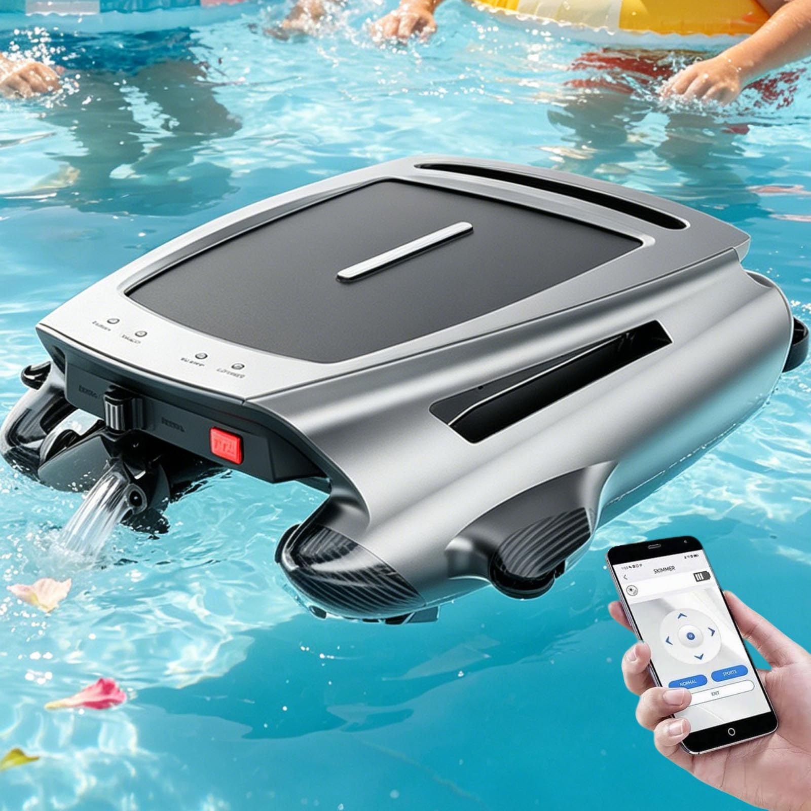 Solar Powered Pool Skimmer Robot 2026 Upgrade, Robotic Pool Cleaner with App, Dual Charging Pool Skimmer, Brushless Motor Pool Skimmer, Smart Pool Cleaner for Above Ground Pools, Leaves Grey