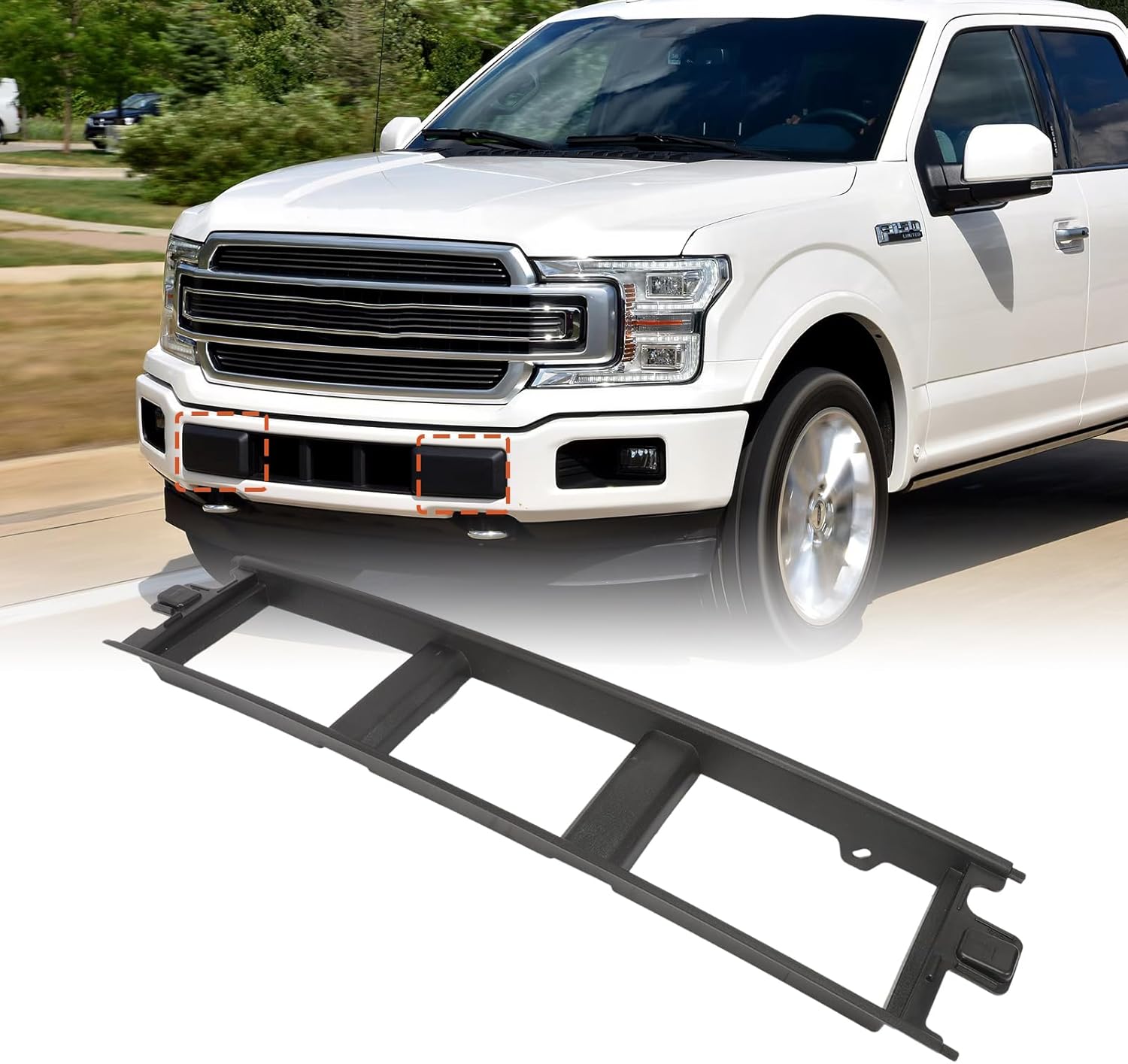 1 Set of Front Bumper Lower Grille Panel Trim Cover with Bumper Guards Pads Inserts End Caps Fit for Ford F150 2018 2019 2020 (Black)