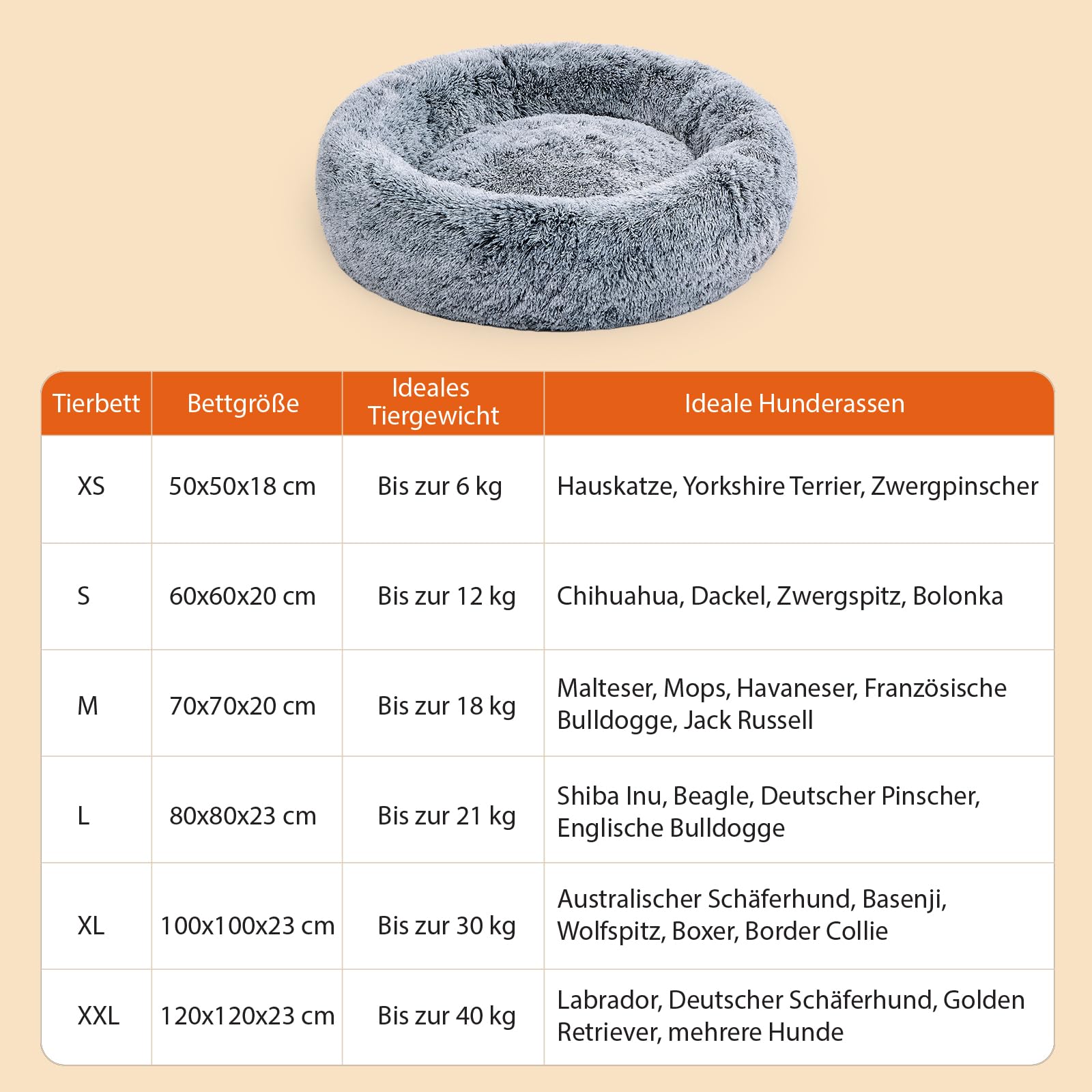 Legowisko dla psa, legowisko dla kota, puszyste, ortopedyczne legowiska dla psów, duże i małe psy, miejsce do spania dla kotów, donut - szare, 50 cm