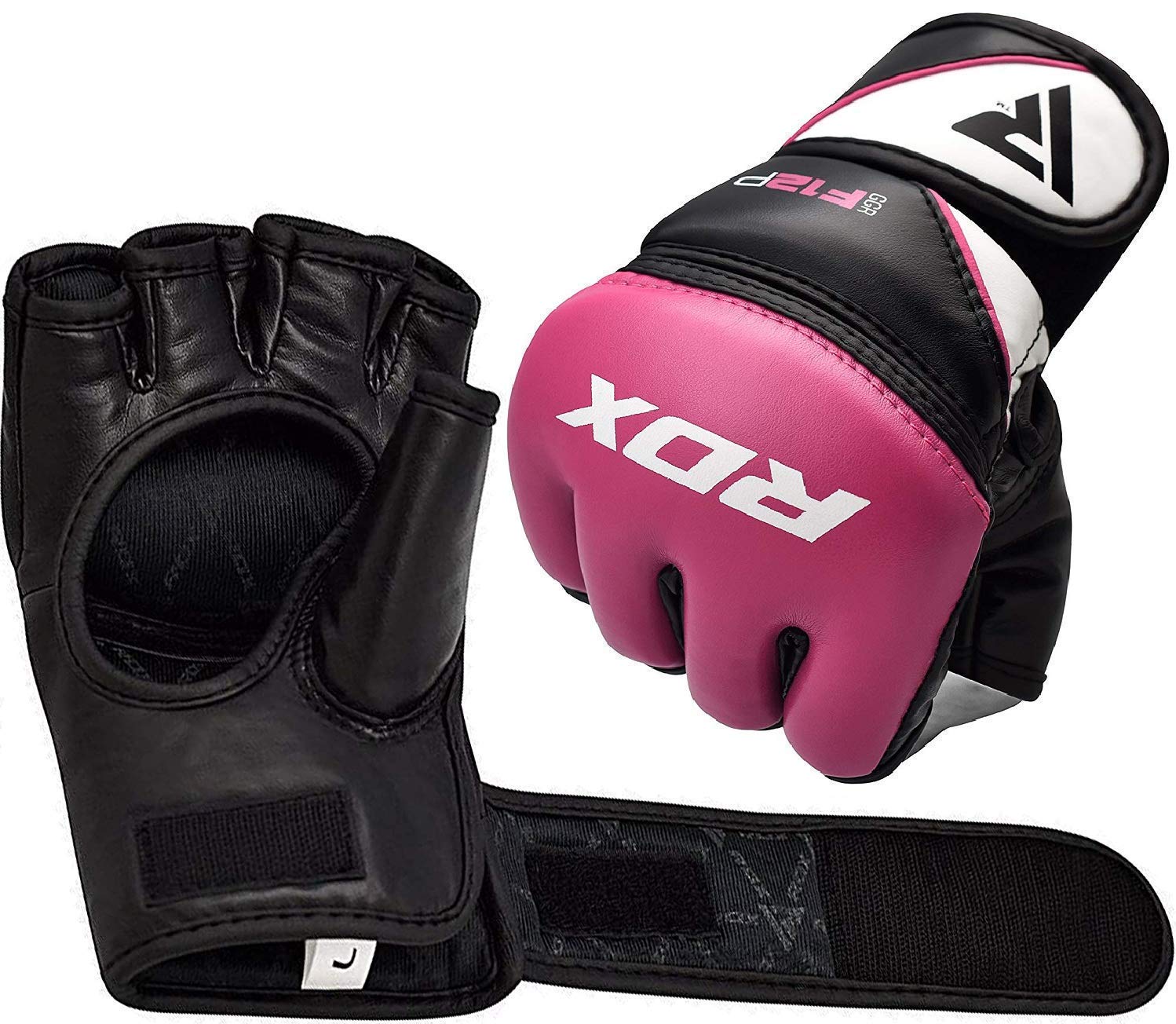 RDX MMA Guanti da allenamento, Maya Hide in pelle, guanti da boxe Grappling Sparring, ventilati aperti palmo, protezione da polso mano, kickboxing, muay thailandese, arti marziali combattimento guanti