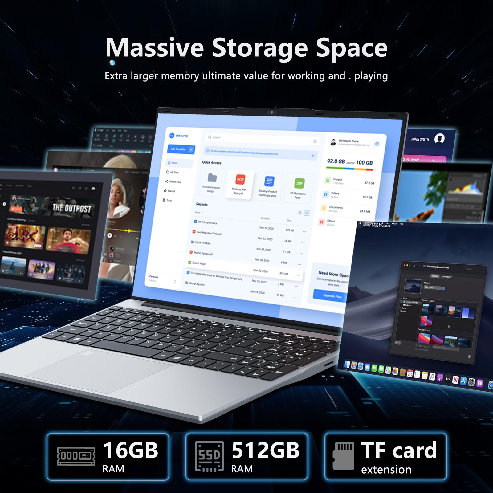 PC Portatile 15,6 Pollici,13th Gen N150 Processor,16GB RAM DDR4 512GB SSD, Win 11 Pro Notebook Tastiera Retroilluminata/Sblocco con Impronta Digitale, Webcam, USB 3.0, HDMI/Wi-Fi 5 Computer Portatile