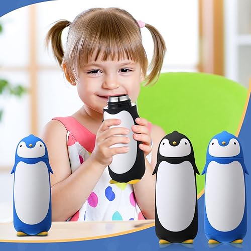 Miniatura 5 de 2 botellas de agua de pingüino de 9.5 onzas de acero inoxidable con dibujos animados de pingüinos, taza de viaje divertida aislada al vacío, taza de