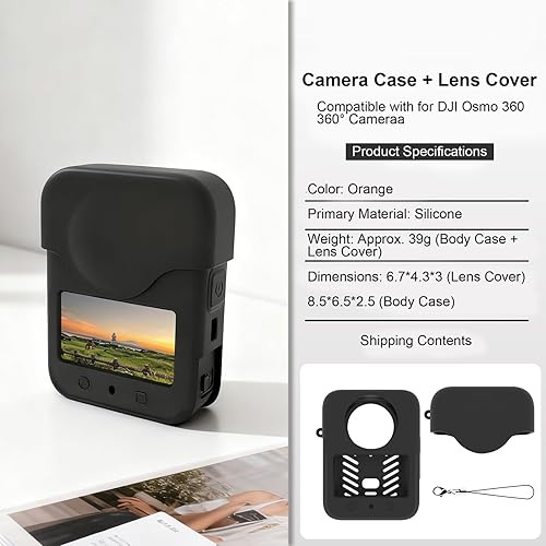 Miniatura 3 de Funda protectora de silicona + cubierta de lente para DJI Osmo 360, funda protectora suave a prueba de arañazos lateral de la batería abierta,
