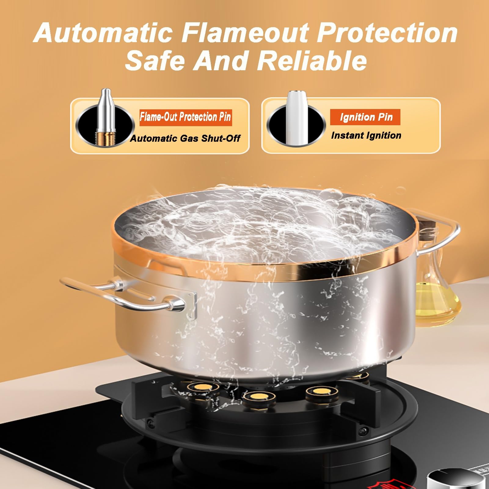 Cuisinière À Gaz 1 Brûleur, Cuisinière À Gaz En Verre Trempé 5,2 KW, Cuisinière À Conversion Gaz Naturel/gaz Liquéfié, De Table/intégrée, Avec Dispositif D'arrêt De Sécurité Et Minuterie(LPG)