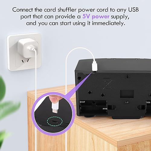 Miniatura 11 de Barajador de cartas automático de 4 barajas, alimentación USB y funciona con pilas, barajador de cartas para ONU, póker, juegos de cartas caseros