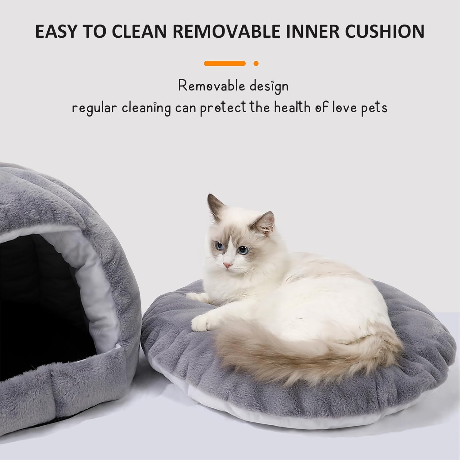 review Cat House,Cat Beds for Indoor Cats,Pet Cat Litter Large Yurt,Cat Beds for Indoor Easy to Clean Cat Bed cave,22 * 22 * 18inches, Self Heating cat pad Grey