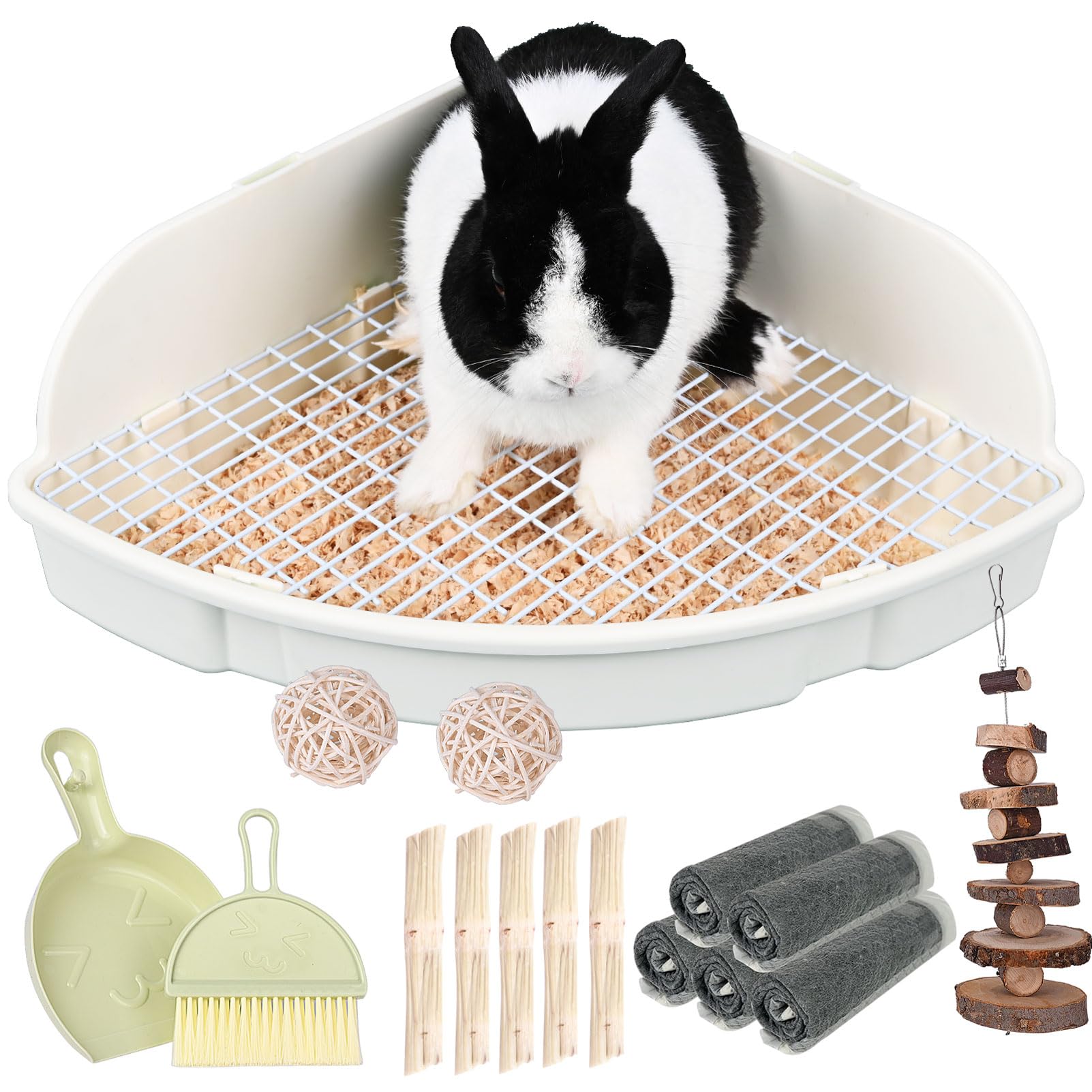 RUBYHOME Caja de arena grande para conejos, conejillos de indias, caja de arena esquinera, entrenador para orinal, bandeja para mascotas, hámster, jaula de arena en forma de abanico para cobayas