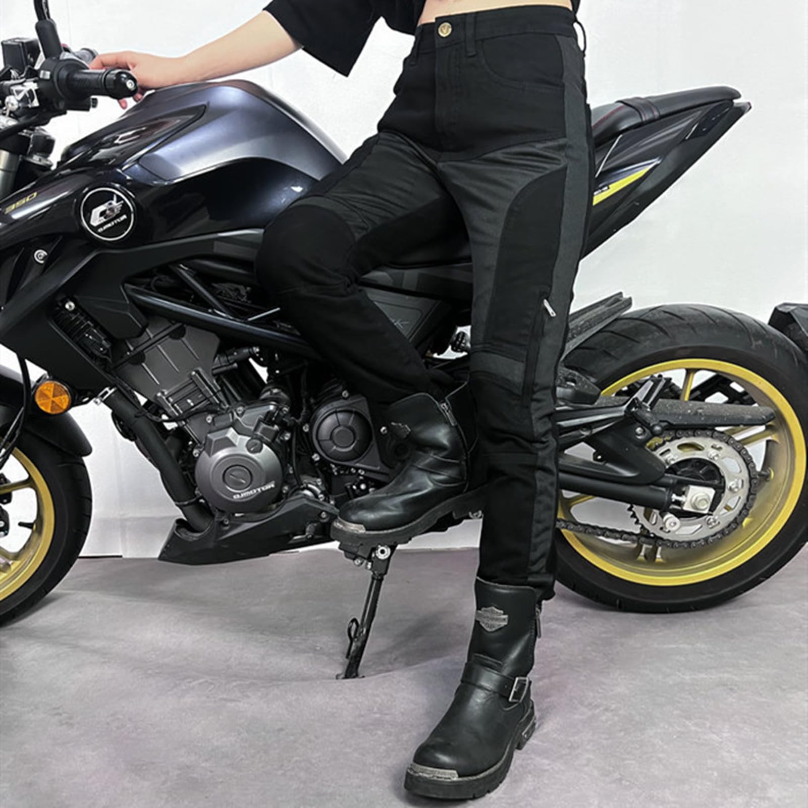 Pantalones De Moto para Mujer,Kevlar Vaqueros De Motociclista Elástico Carreras Senderismo Pantalones con Bolsillos Y 4 Almohadillas Protectoras Desmontables