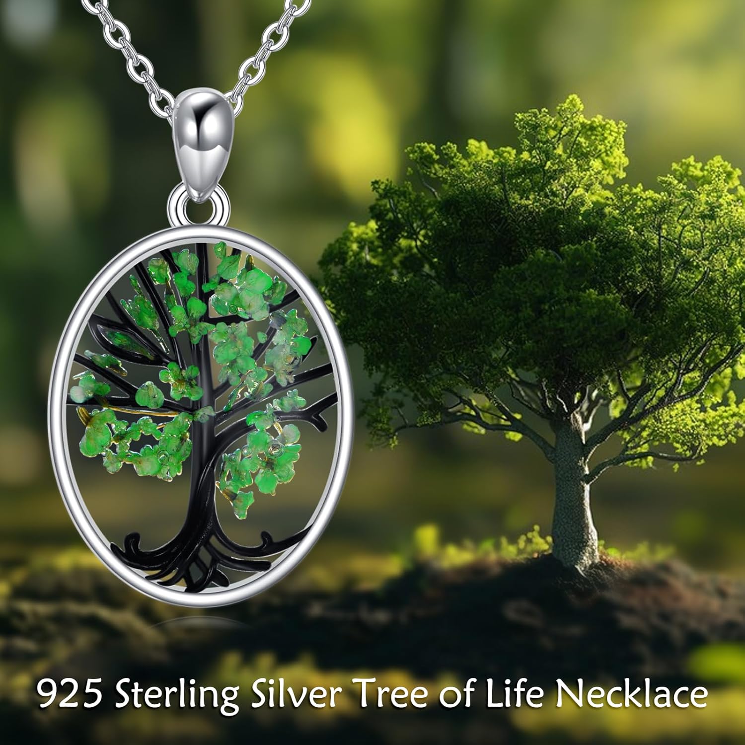 YFN Tree of Life Necklace Sterling Silver Pressed Flower Tree of Life Pendant Necklace Green Tree of Life Jewelry for Women Gifts - Image 6