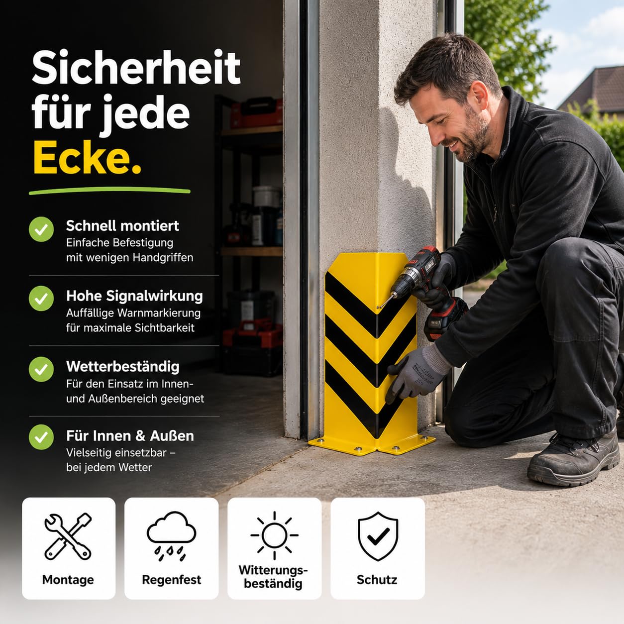 Protección de esquinas de acero – Protección de ángulo y golpe – Protección contra el arranque para estanterías, estantes altos, entradas, patios y garajes (40 cm de altura)