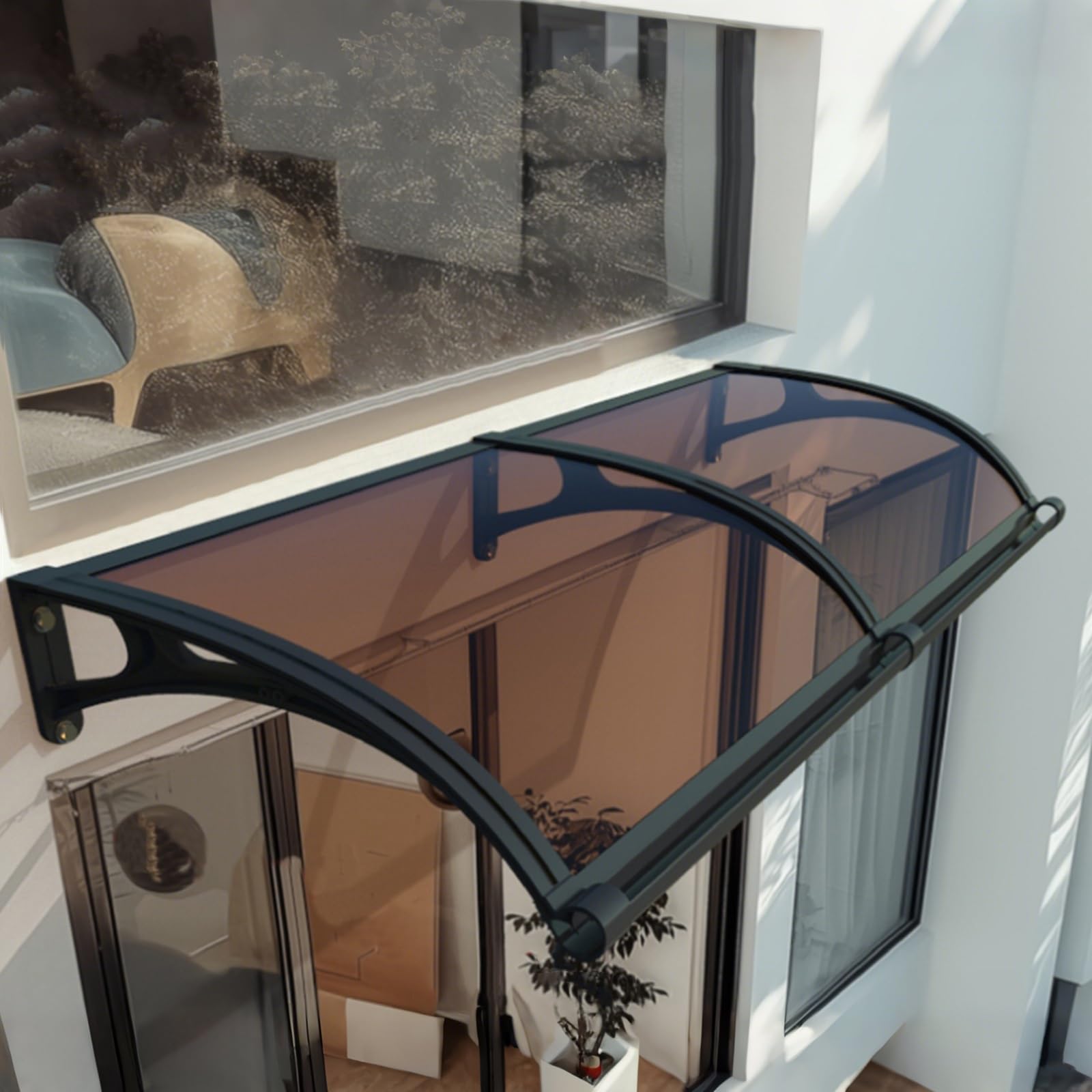 Auvent de fenêtre en polycarbonate 65x180 cm pour protection extérieure pluie et neige