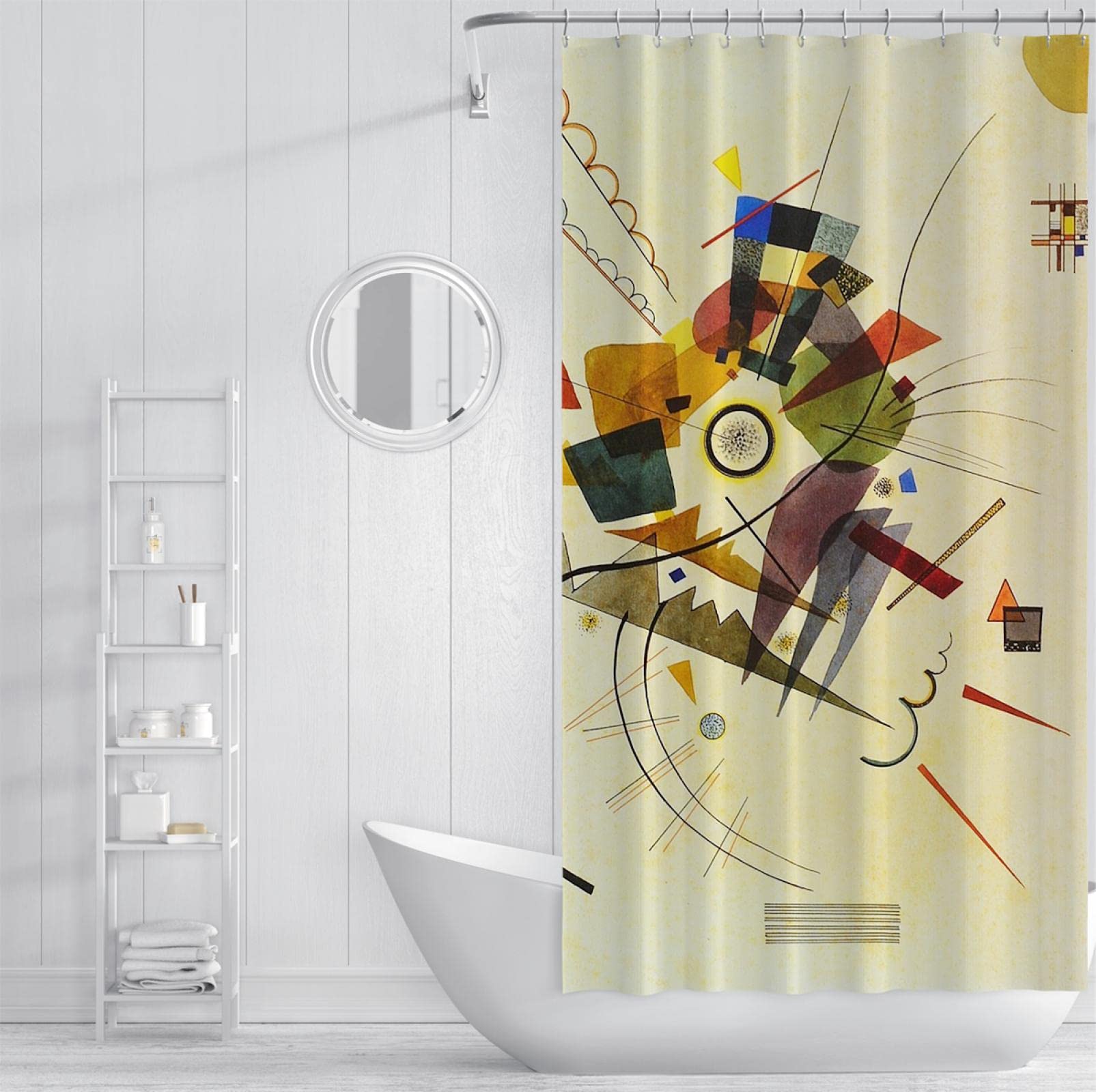 Geometría Cortina de Ducha Amarilla para niños para el baño Artista Pintura Cortina de baño Secado rápido Moderno Cortina de bañera Set con Ganchos