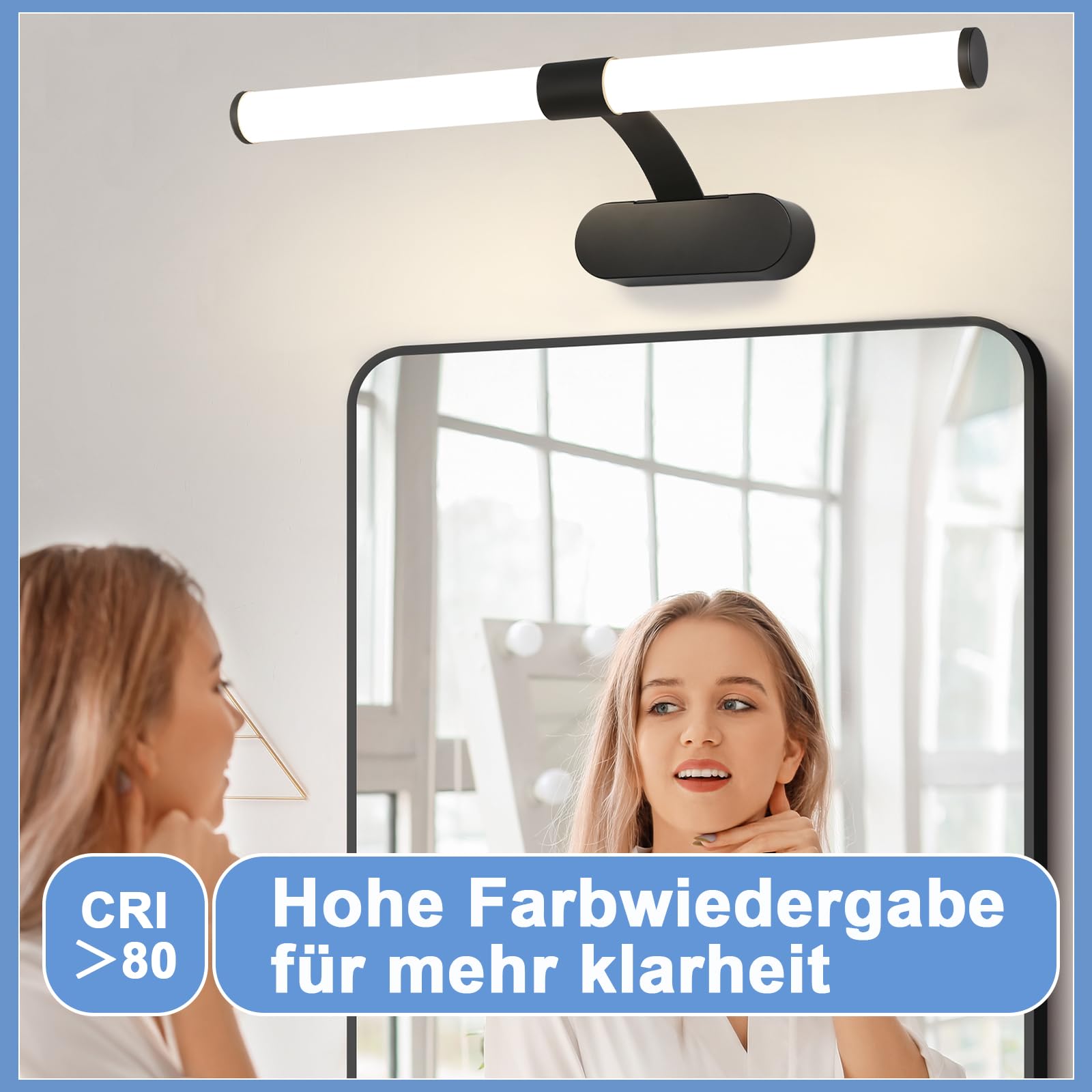 Homefire Lámpara de espejo LED para baño, negra 60 cm lámpara de pared baño 8W moderna impermeable IP44 4000K para sótano, cocina, armario cromado