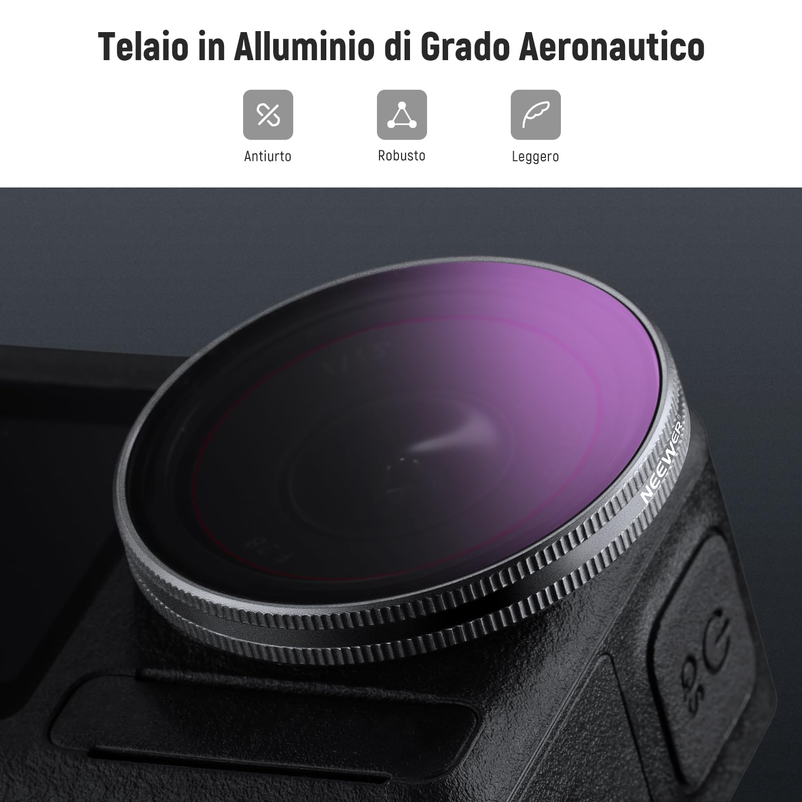 NEEWER Set di Filtro ND Compatibile con DJI Osmo Action 5 Pro/4/3, 4 Pezzi, Filtri ND8/ND16/ND32/CPL in Vetro Ottico HD Multistrato a Scatto, Accessori per Obiettivi Action Camera con 2x Panni Pulizia