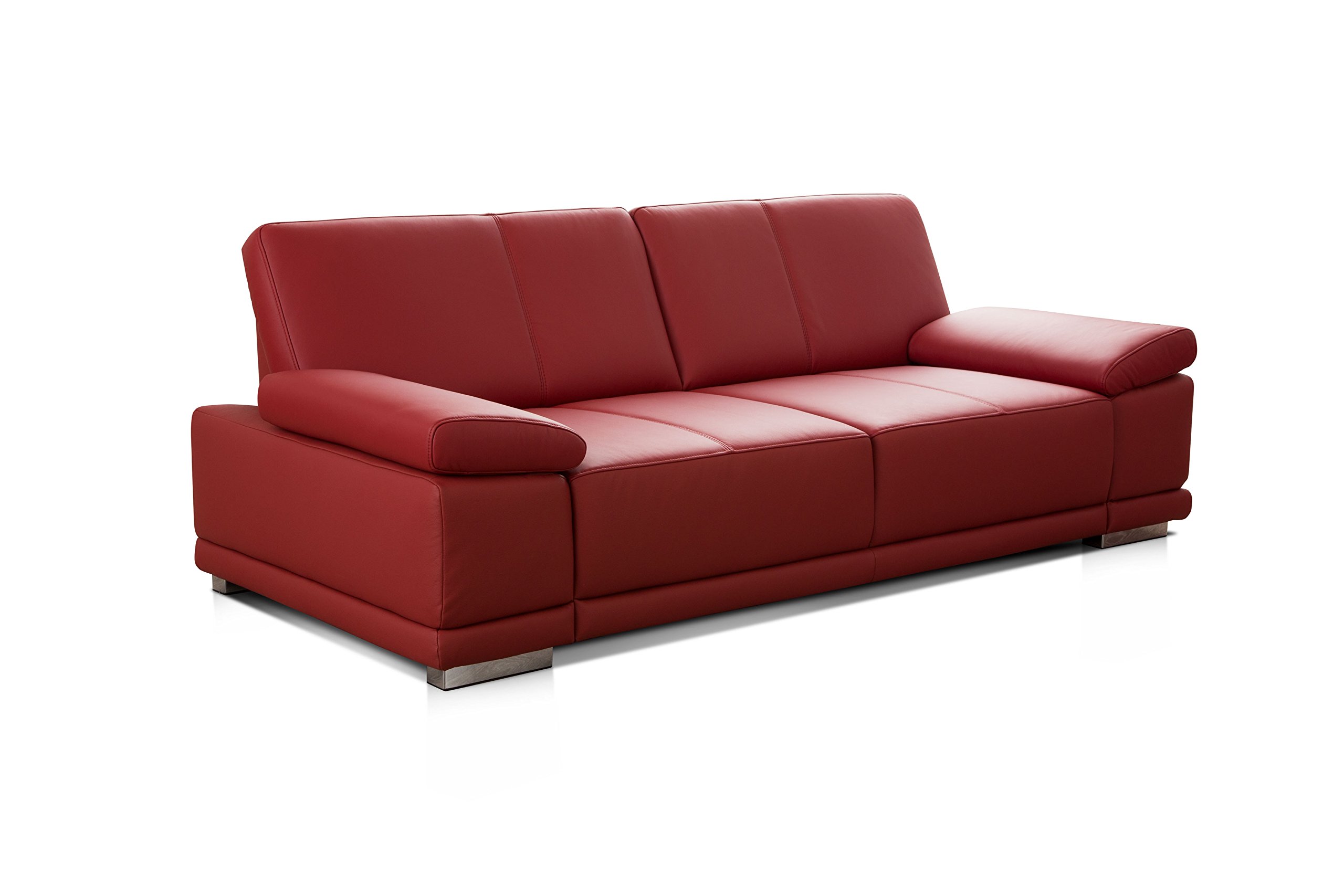 Cavadore Corianne Canapé 3 Places en Cuir Véritable avec Accoudoirs Réglables, Design Moderne, 217 x 80 x 99 cm, Rouge