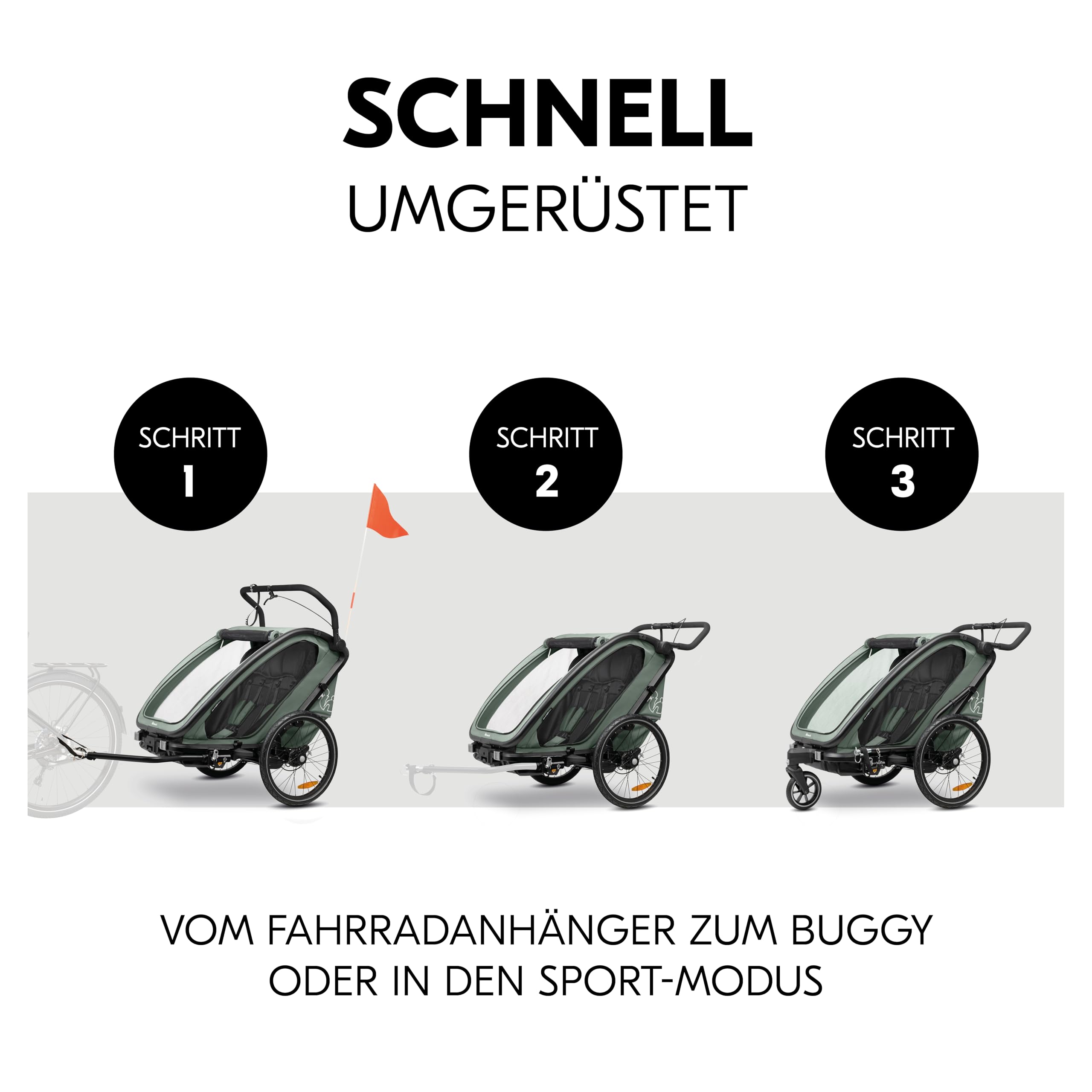 hauck 3in1 Fahrradanhänger Bike N Walk Duo Set inkl. Baby Lounger & Regenschutz | Zwillingsanhänger und Kinderwagen für 2 Kinder bis 44 kg | faltbar & gefedert