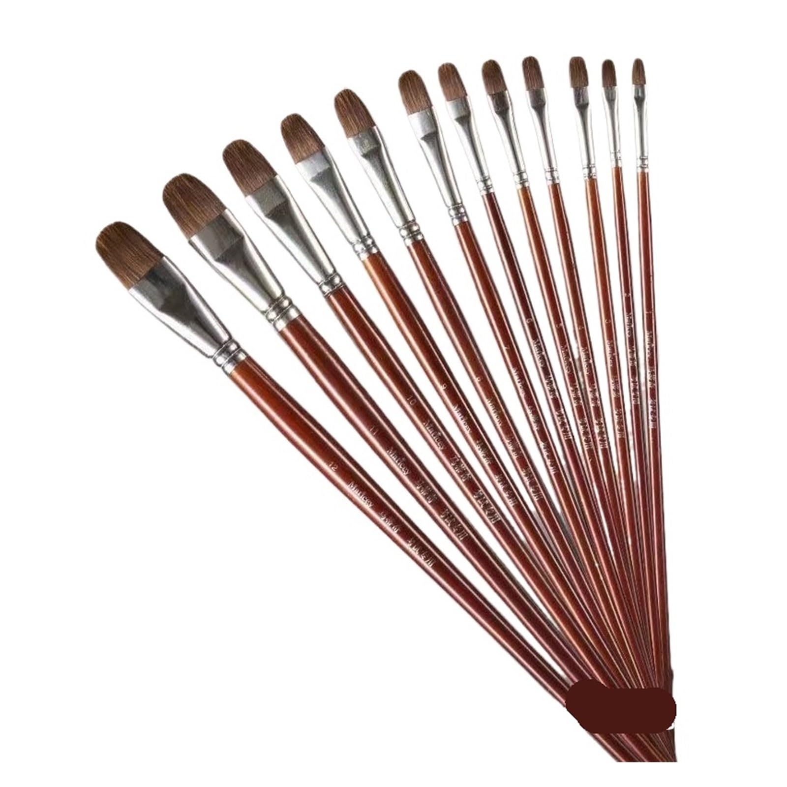 Pinceau for Peinture à l'huile, en Forme de Noisette, Stylo rangée, Longue Tige Bouleau, Dessin Acrylique, Fournitures d'art, 12 pièces/Ensemble