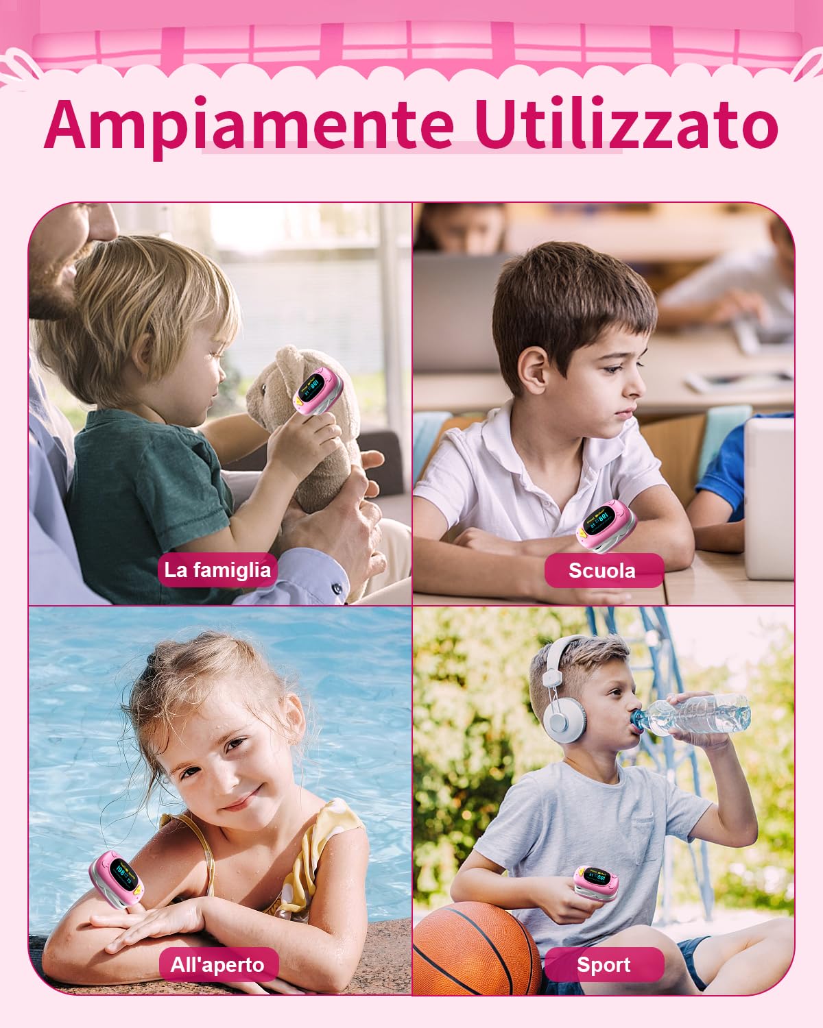HealthTree Monitor della saturazione dell'ossigeno nel sangue da dito, pulsossimetro pediatrico con schermo OLED,2 batterie AAA incluse, adatto per neonati e bambini di età compresa tra 2,5 e 15 anni