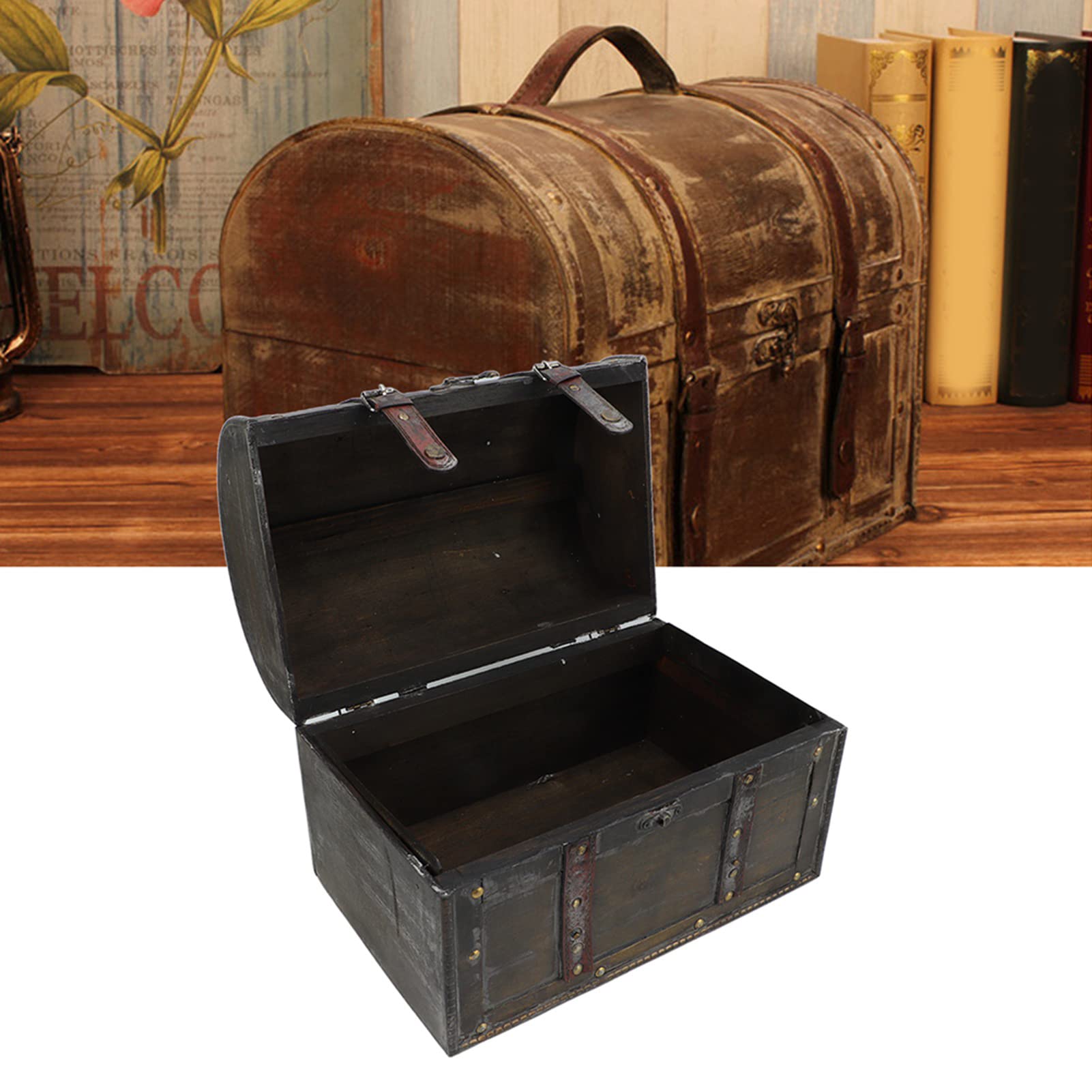 Pudełko na biżuterię, Skóra PU 35 X 23 X 26 Cm Styl Retro w Trudnej Sytuacji Vintage Drewniane Pudełko na biżuterię z klamrą do Dekoracji Wnętrz, Wystawa Okienna, Kawiarnia