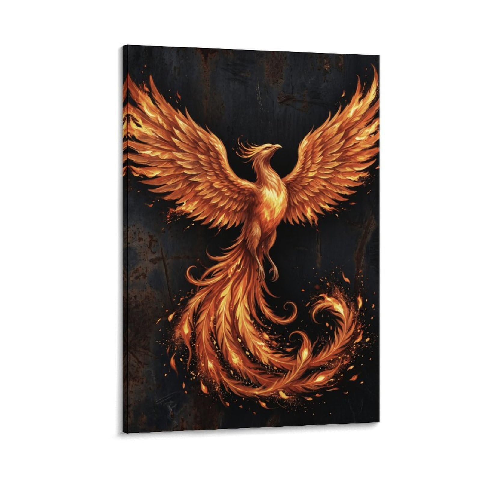 H3B8U2Y5 Rising Fire Phoenix Canvas Wall Art, Flaming Bird Artwork