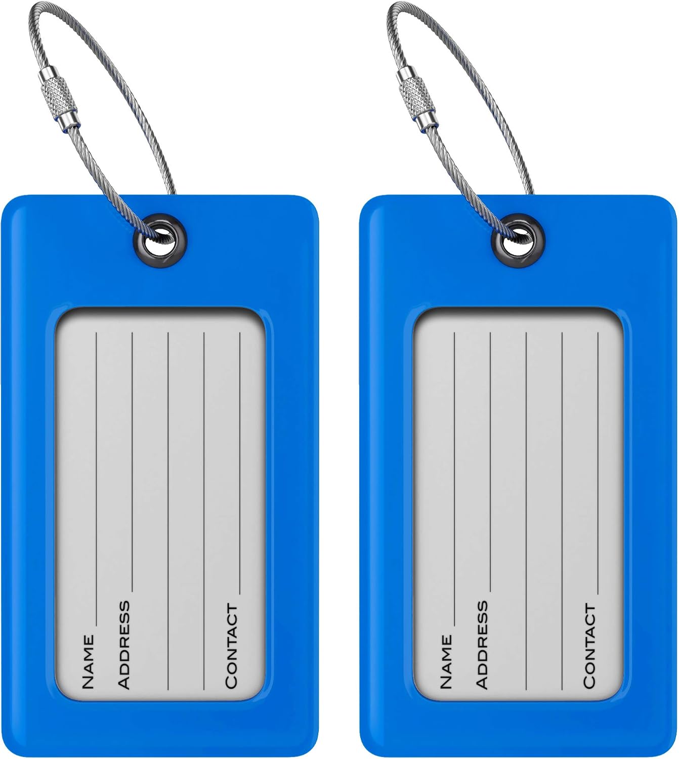 Luggage Tags Business Card Holder by TUFFTAAG - Flexible PVC Travel ID Bag Tag, Blue, 2 Pack image 2
