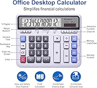 Vista 2 de Comix Calculadora de Escritorio Solar con Batería de Doble Alimentación con Pantalla LCD Grande de 12 Dígitos y Teclas de Computadora Grandes