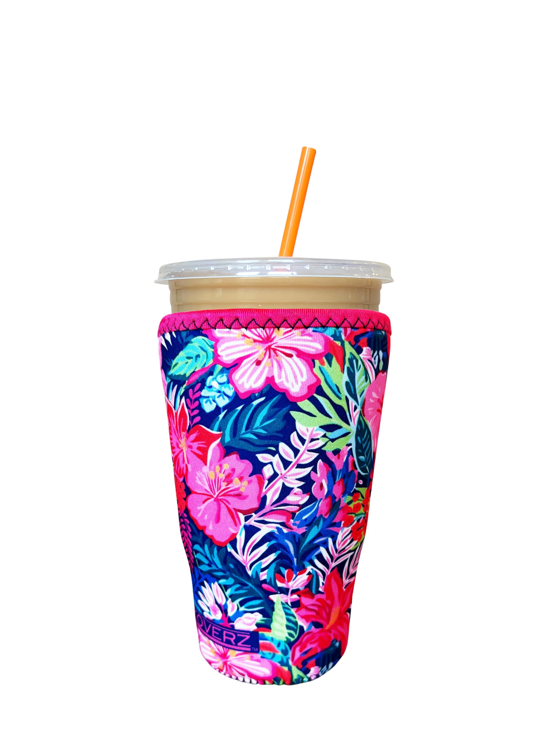 Iced Coffee Sleeve, Insulated Neoprene Cup Sleeve, Fits a 32 Oz. Coffee Cup, Washable and Reusable, Iced Coffee Accessories, Large Hibiscus