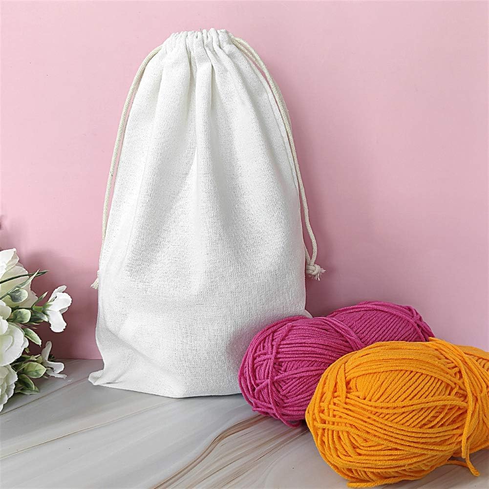 SumDirect 20Pcs Cotton Muslin Bags,White Large Lightweight Gift Bags Breathable Pouches with Drawstring Reusable Packing Storage Bags for Wedding, Party, Birthday (8x12inch)