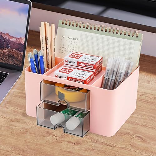 Miniatura 6 de BYCY Organizador de escritorio de oficina con 2 cajones, bonito organizador de accesorios de escritorio, suministros de oficina, soporte de plástico