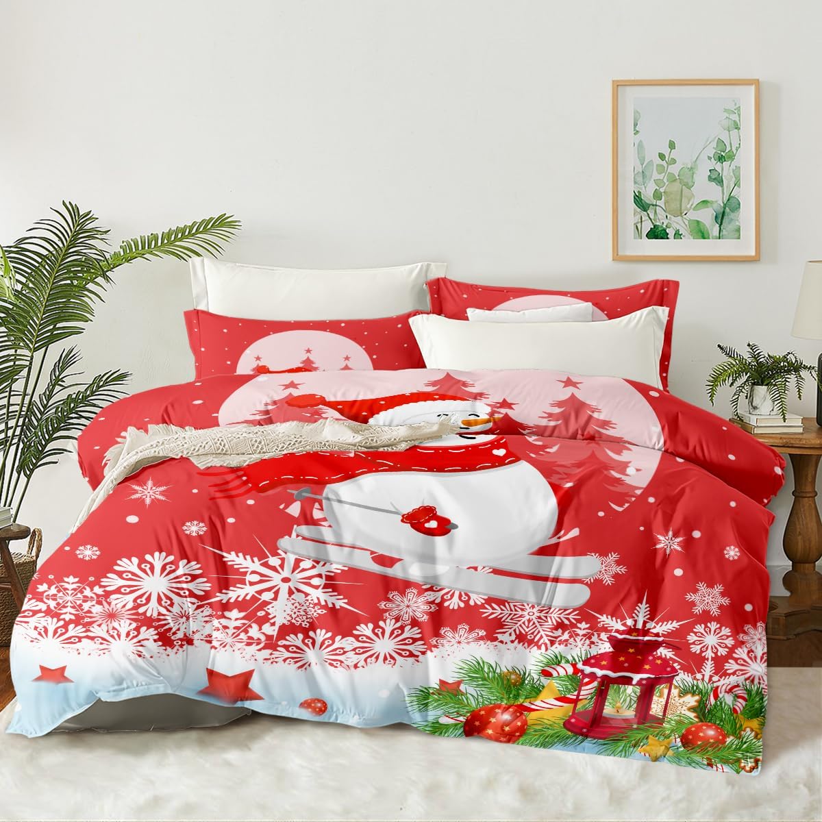 Christmas Duvet Cover Queen Size,Snowman Duvet Cover Set
