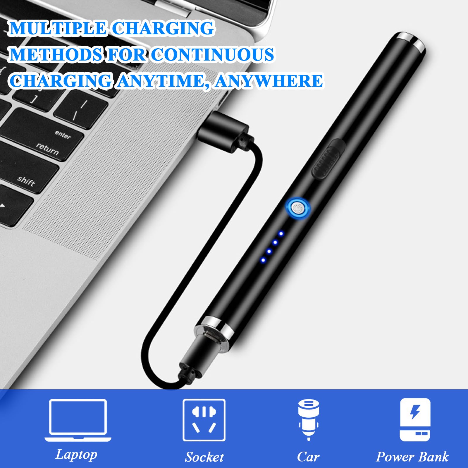 Vegena 2 Pezzi Accendino Elettrico, Accendigas Usb Ricaricabile, Accendino Lungo Con Indicatore Della Batteria Accendino Arco Elettrico Per Barbecue Candele Stufe Campeggio (Oro Rosa + Argento