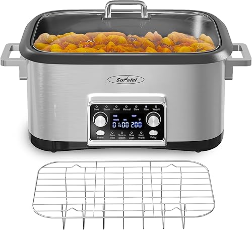 Olla de cocción lenta programable 12 en 1 de 8 cuartos de galón, calentador de alimentos multicocción con temporizador digital, control de