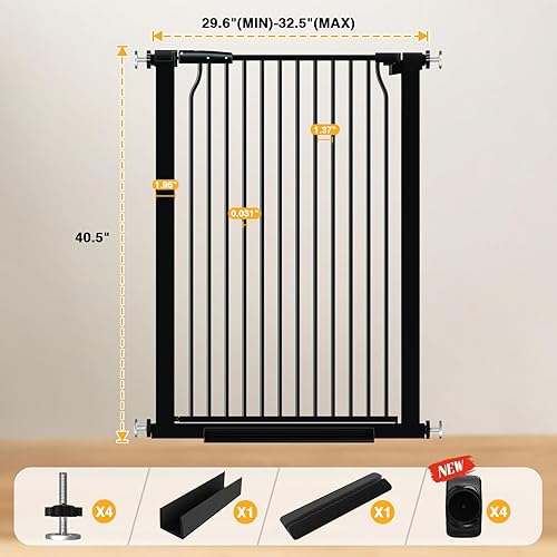 Miniatura 3 de Puerta de bebé de 40.5 pulgadas de alto de 29.5 a 32.6 pulgadas de ancho, puerta alta para mascotas, puerta para gatos, puerta extra ancha para