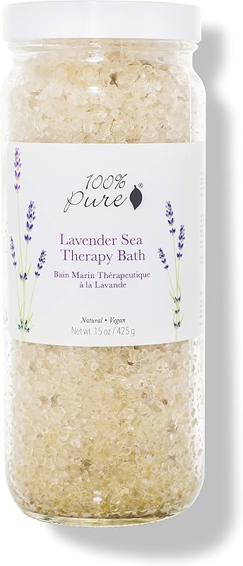 100% PURE Sais de banho Lavender Sea Therapy com óleo essencial de lavanda, 425 g