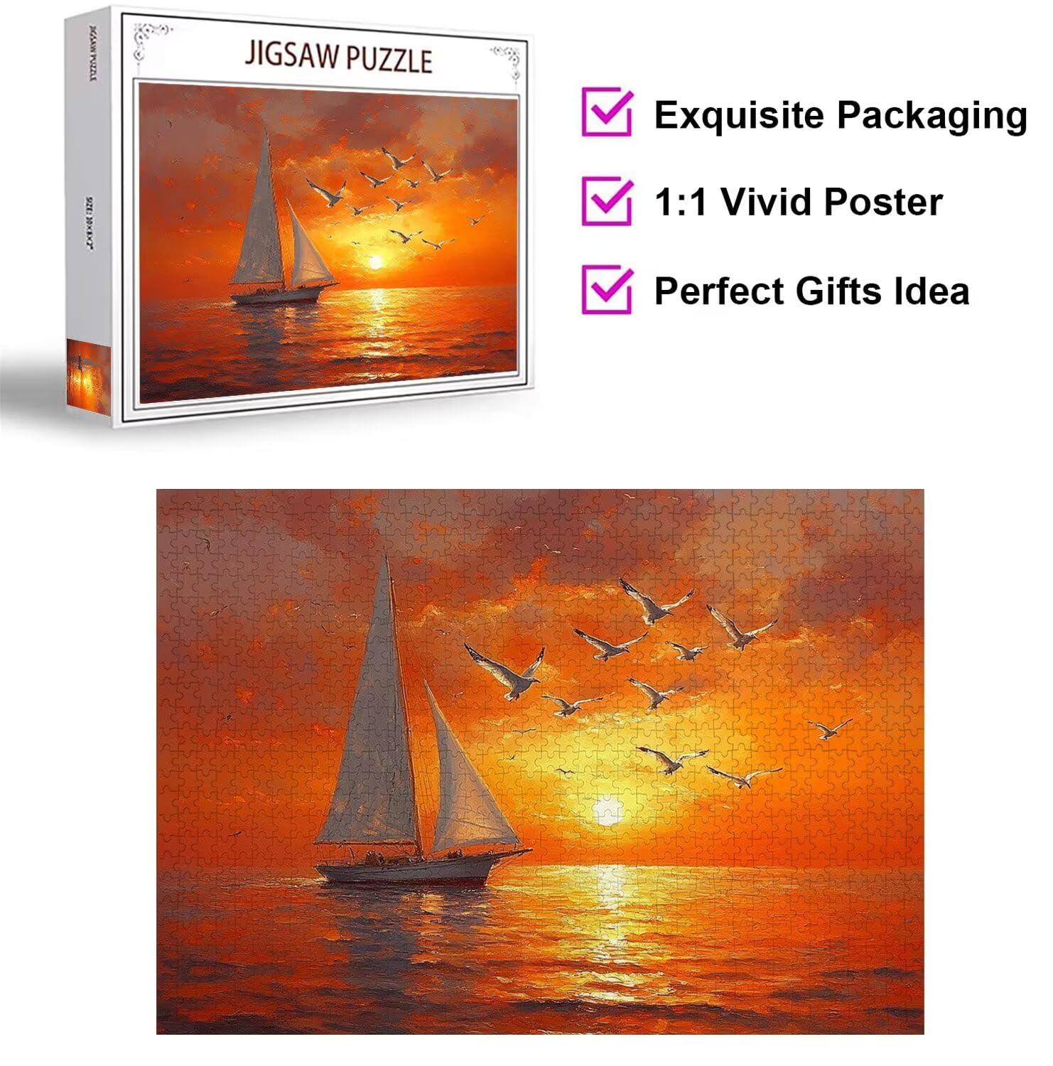 Puzzle 5000 elementów dla dorosłych, gry rodzinne, zachód słońca żaglówki