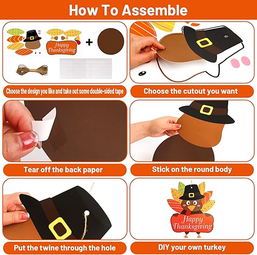 Miniatura 4 de FANCY LAND Thanksgiving Turkey Craft Kits Make A Turkey Crafts for Kids Door Hanging Ornament Party Favors Supplies 5 Set