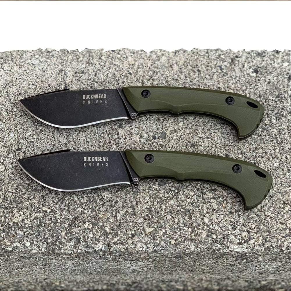 BucknBear Custom Handmade D2 Tool Steel Fixed Blade Hunting Knife with kydex Sheath and tek-lok Belt Clip (G10 Handle)