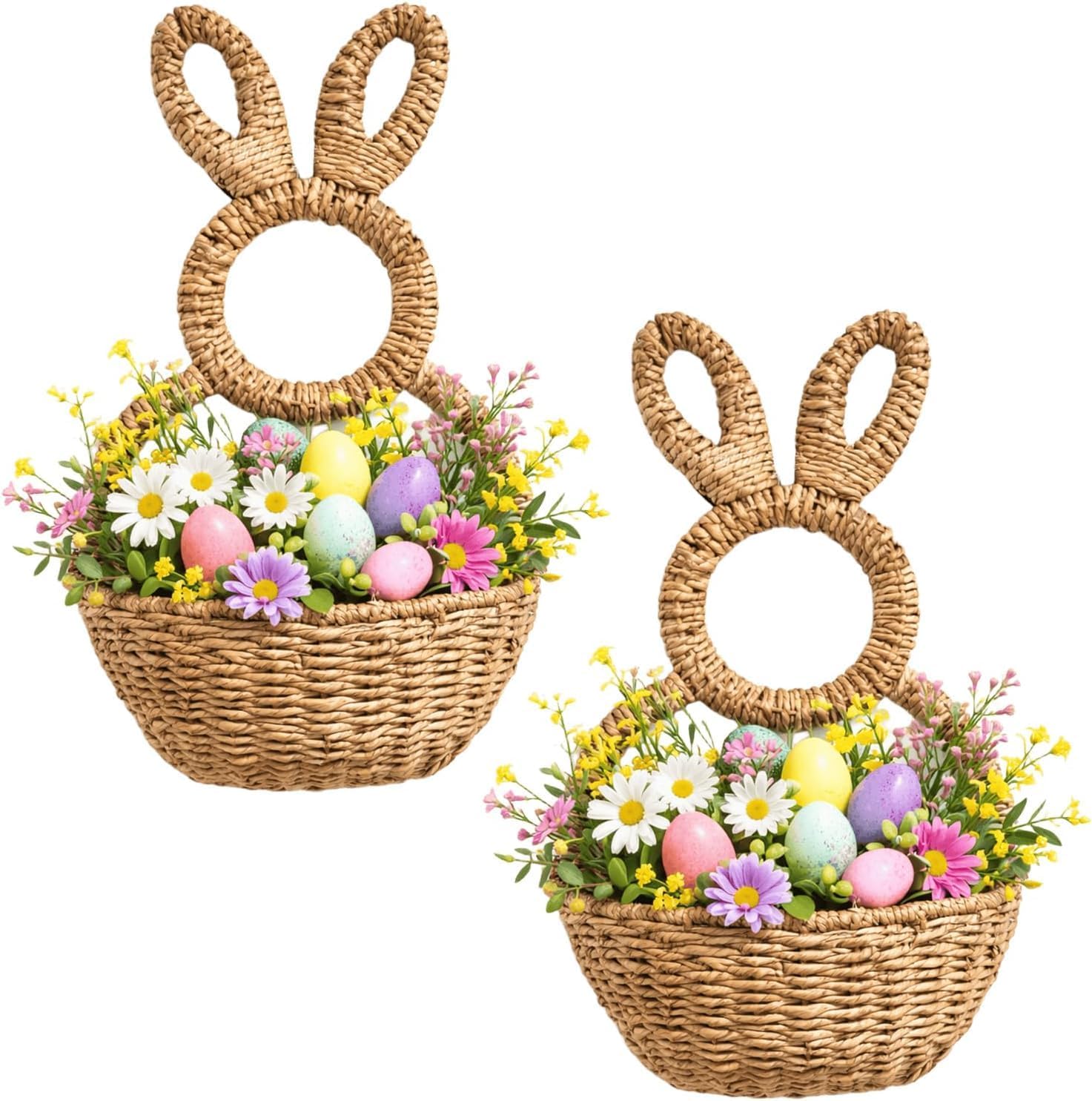 2026 Upgraded Handwoven Bunny Door Basket, 16.5 Inch Wicker Bunny Easter Basket,Handwoven Spring Hanging for Door Wall Indoor Display (2PCS)