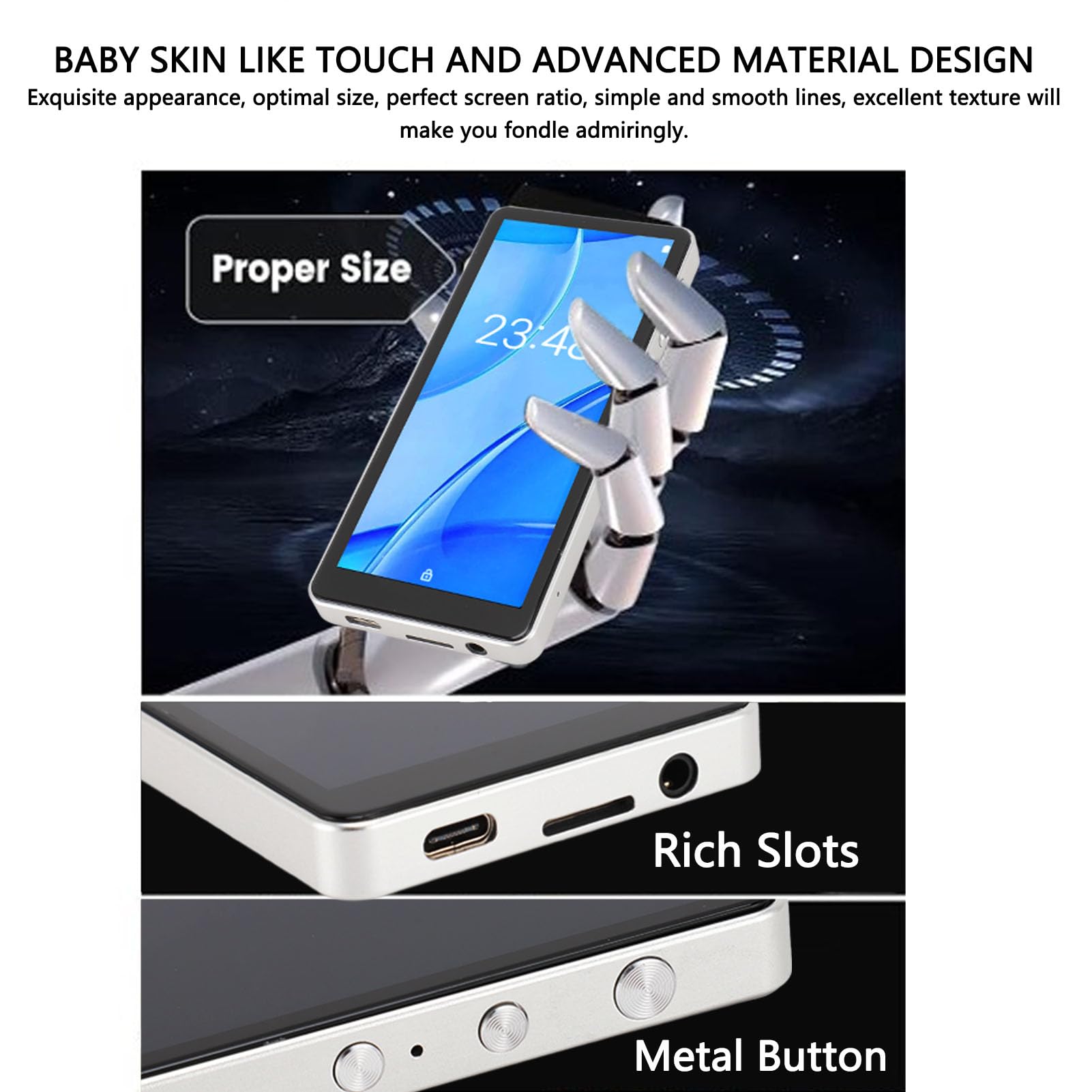 Jectse Reproductor MP4 con Bluetooth y WiFi, 2GB RAM 16GB ROM Reproductor de Música Digital con Pantalla Táctil de 4.0 Pulgadas, Reducción de Ruido Reproductor de Audio (Sin Tarjeta de