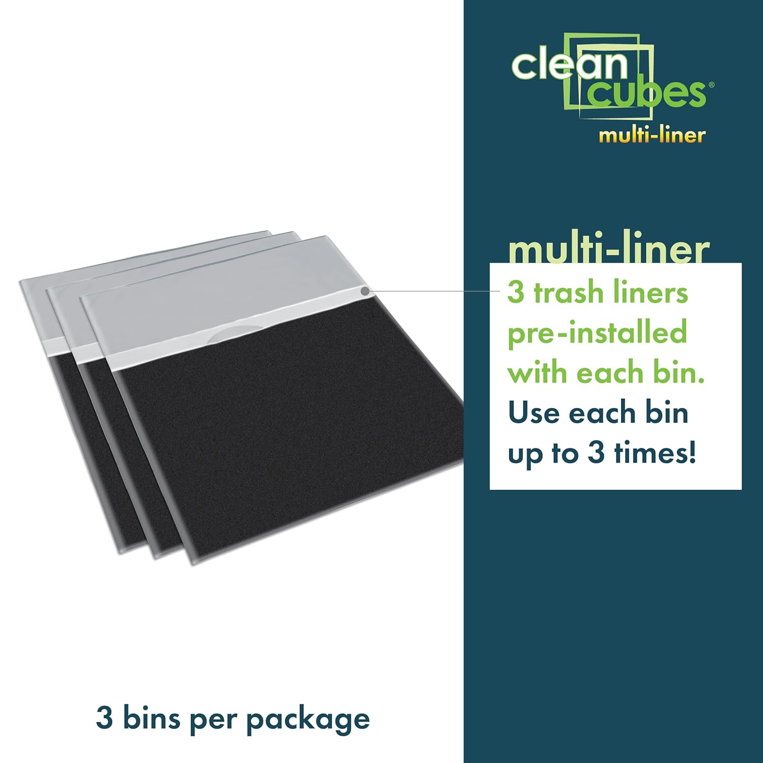 Clean Cubes 13 Gallon Disposable Pop-Up Trash Cans (3-Pack, Multi-Liner) with Fitted Bags – Foldable Garbage & Recycling Bins for Parties, Events & Kitchen (Black, 17" H x 13.5" W x 10" D)